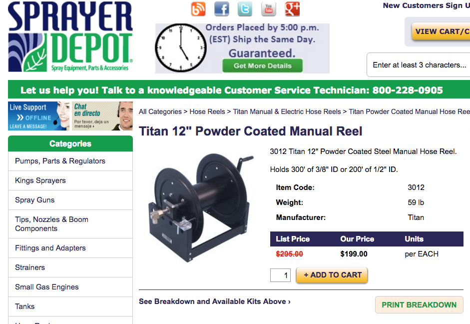 Titan Economy Hose Reel Guide, 18 Hose Reel Guide - Panhandle Power Wash  Supply