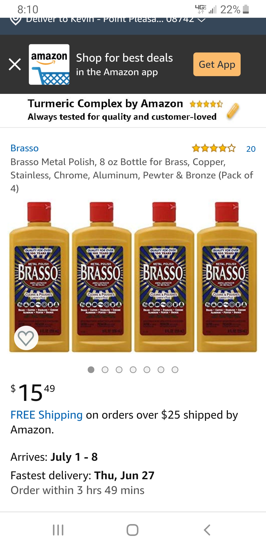 Brasso Metal Polish, 8 oz Bottle for Brass, Copper, Stainless, Chrome,  Aluminum, Pewter & Bronze (Pack of 4)